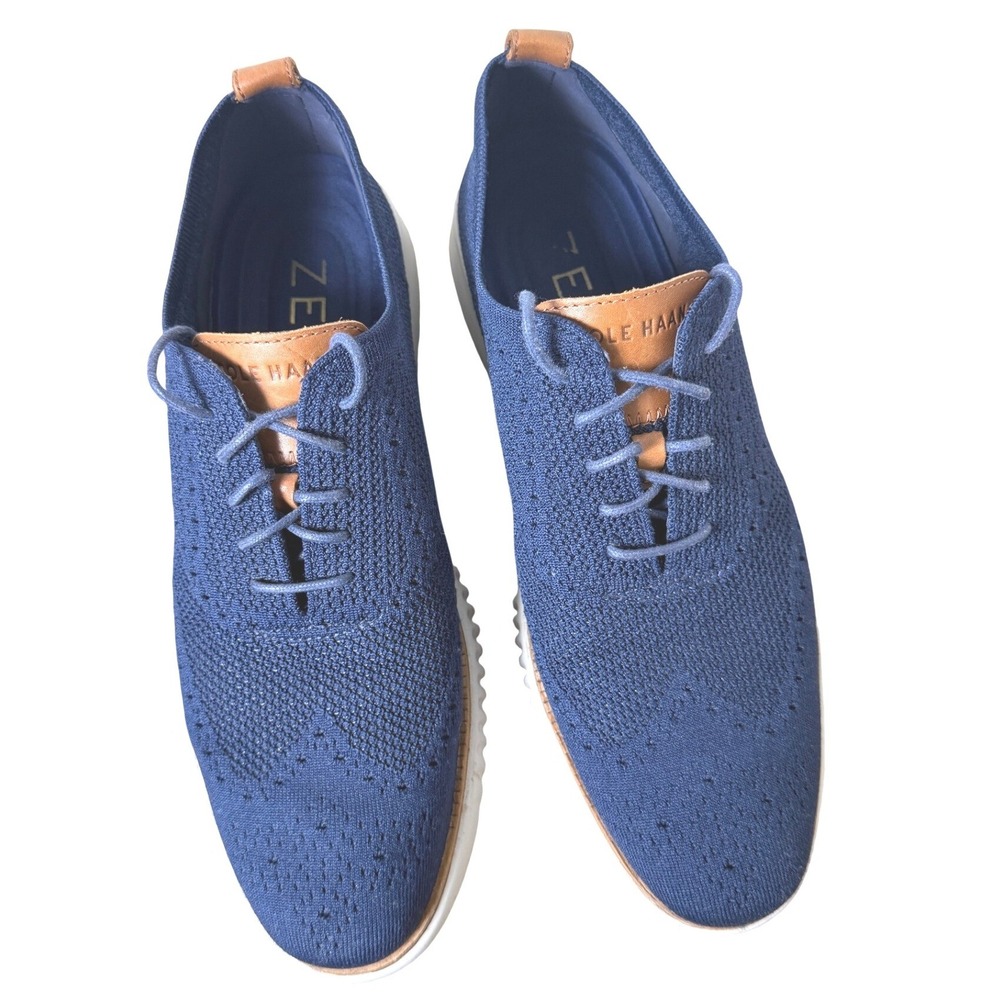 Cole Haan Zerogrand Oxford Mens 11.5 Blue Knit Wingtip Dress Sneakers C27569 - Picture 2 of 10